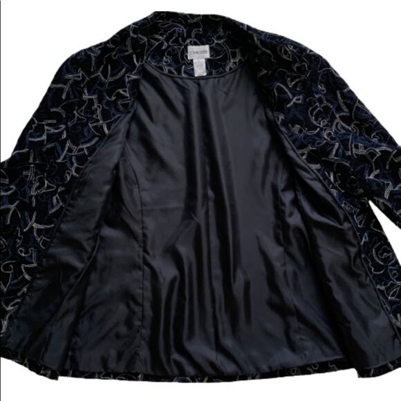 Chico’s Jacket Black Embroidered 3/4 Sleeve Open Front Jacket Blazer Size Medium - Picture 7 of 11